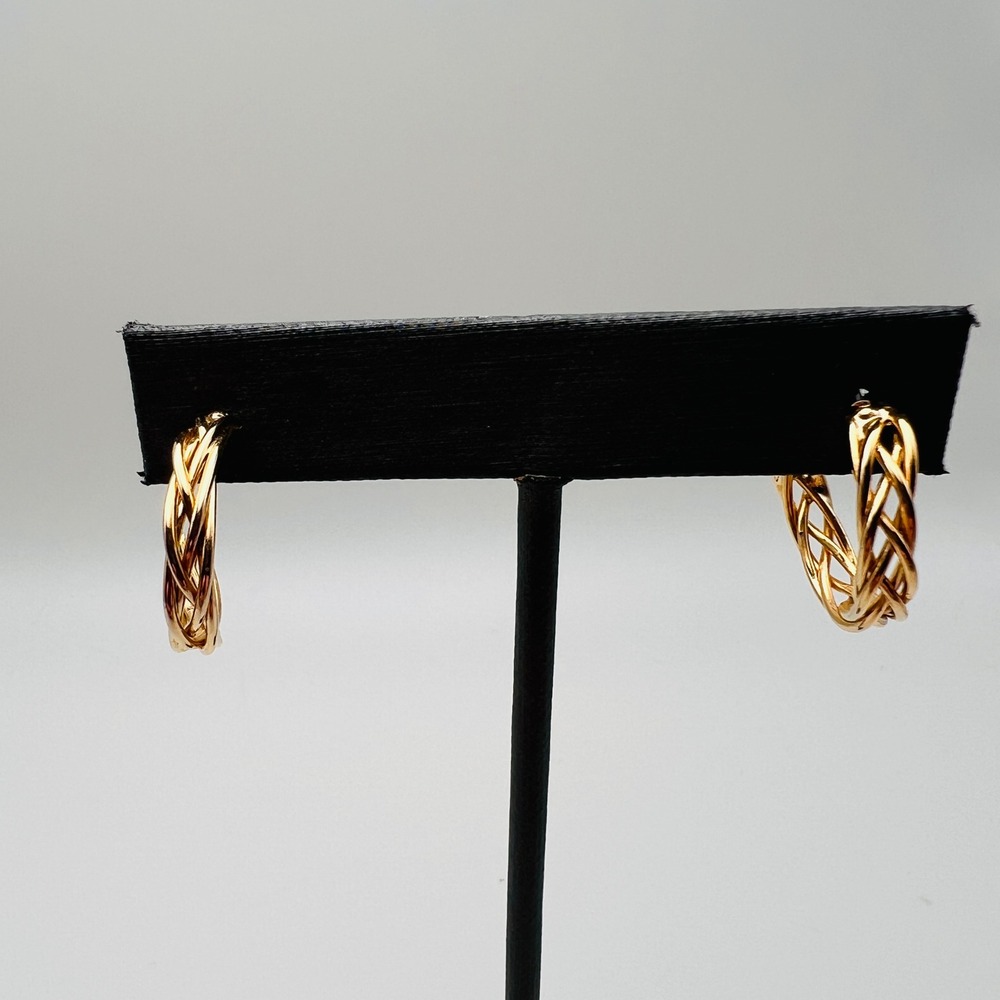 Twisted Hoop Earrings Gold Tone Braided Pierced Vintage Classic Fashion